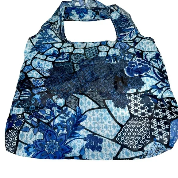 Johnny Was Reusable Nylon Shopping Tote in Blue Floral Patchwork. NWT - Picture 2 of 5